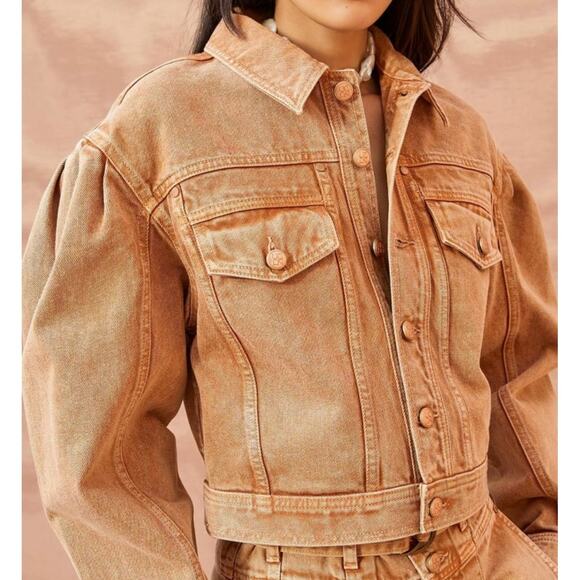 Ulla Johnson Cosette Jacket Stone Wash Denim Puff Sleeve Size Large Rare Runway - Picture 1 of 13